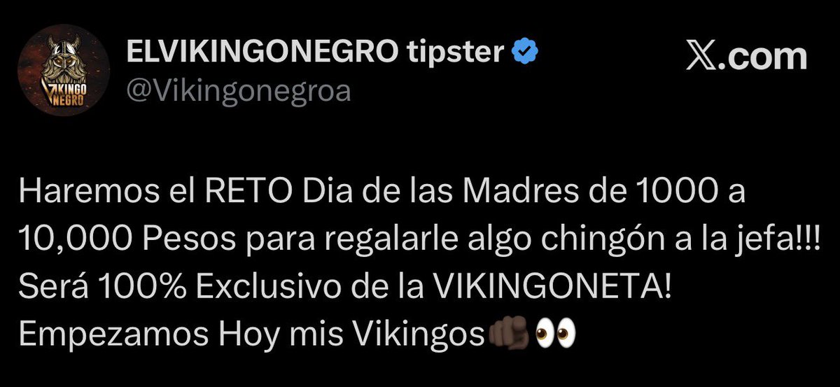 Freepicks4youu's tweet photo. +100❤️🔁💬 YA YA YA! Y LES COMPARTO 100% GRATIS EL NUEVO “RETO 🪜 DÍA DE LAS MADRES” DE VIKINGO NEGRO⚔️💣

USTEDES MANDAN😈💣 https://t.co/e0QV1zaUJu