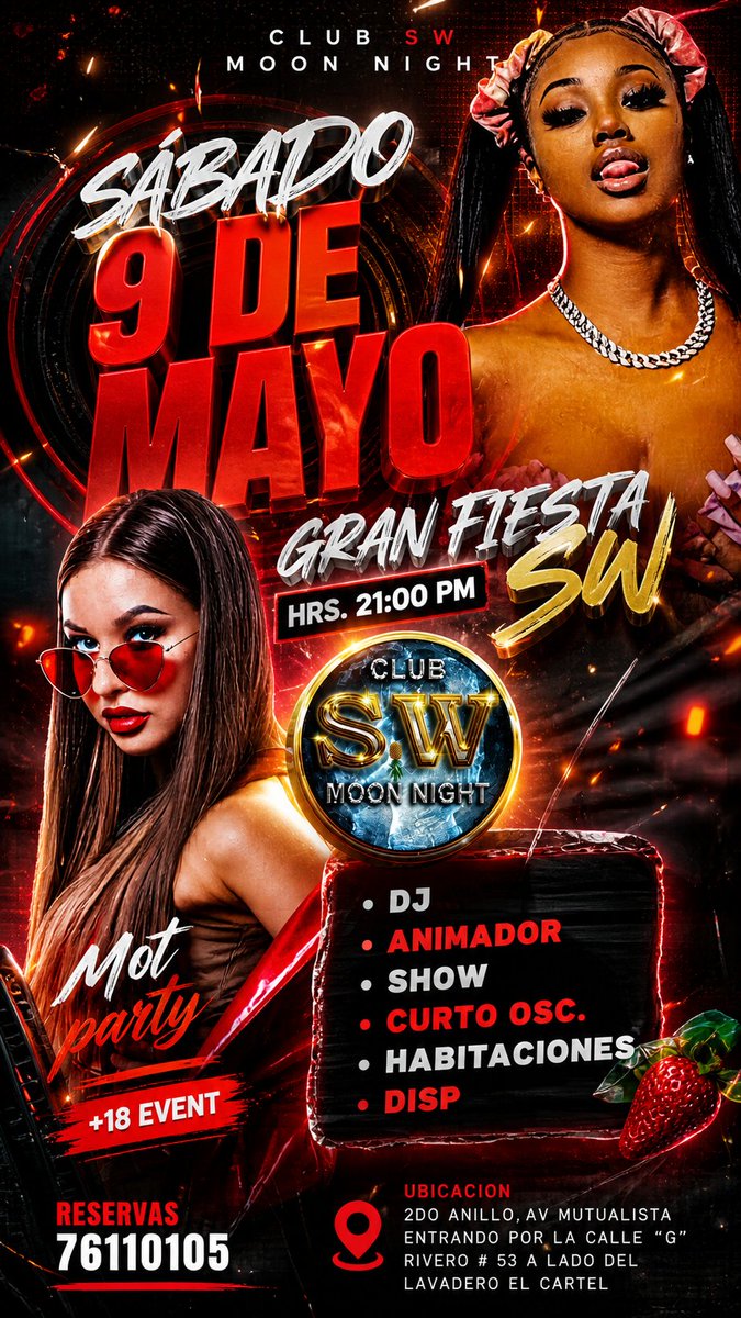 JulioSwinger's tweet photo. Gran Fiesta Swinger en el club Moon Night sabado 9 de mayo a partir de las 21:00 pm,ven te esperamos con el mejor ambiente
estamos ubicado en el 2do anillo.av mutualista entrando por la calle "g" rivero # 53 a lado del lavadero el cartel 
informacion al : 76110105 https://t.co/MWFg0hzvaj