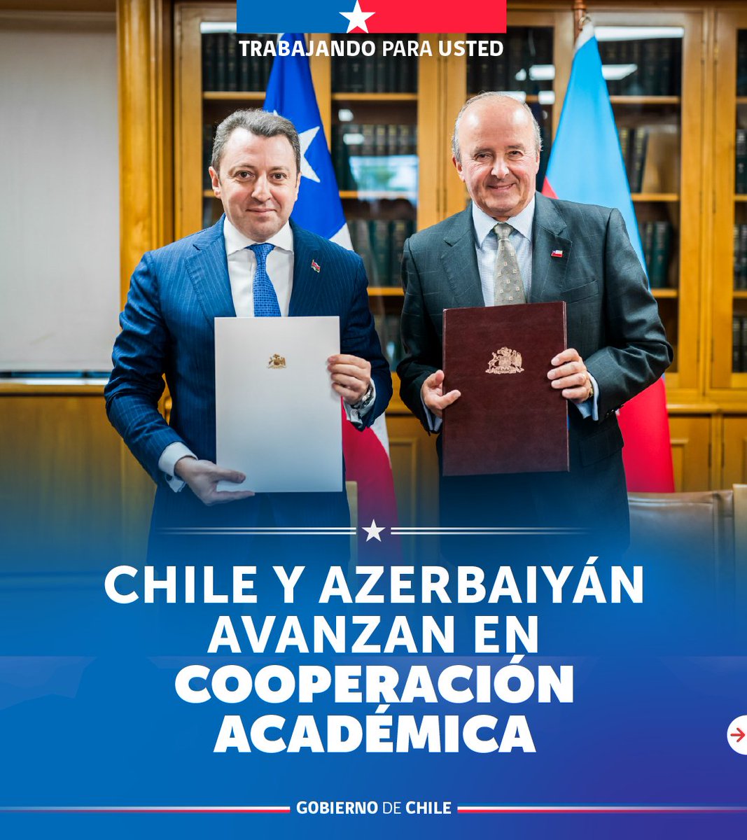 Minrel_Chile's tweet photo. Cooperación académica para fortalecer la relación bilateral 🇨🇱🤝🇦🇿

En el marco de las Consultas Políticas entre Chile y Azerbaiyán, se firmó el memorándum de entendimiento entre la Academia Diplomática de Chile “Andrés Bello” y la Universidad Academia Diplomática de Azerbaiyán. https://t.co/ecCweSohyX