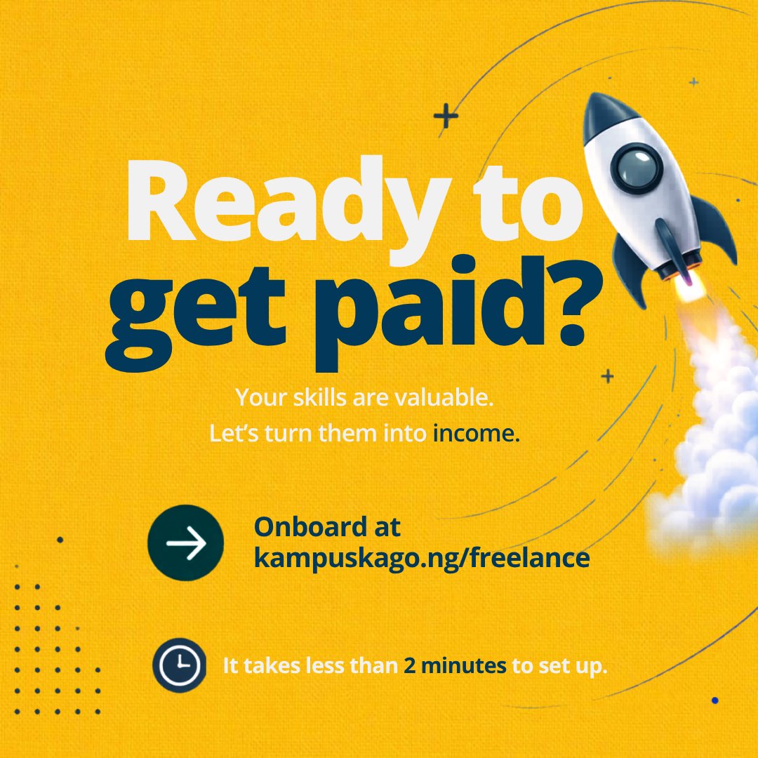 kampuskago's tweet photo. Stop leaving money on the table. 💸

You’ve spent years learning to code, design, or write. Why are you still struggling to buy data or pay for lunch? Kampuskago connects student talent with businesses that actually pay what you’re worth.

🚀 Start your journey to financial freedom:

Create a profile in < 2 minutes.

Showcase your portfolio.

Get hired by businesses looking for YOU.

🔗 Onboard now at: https://t.co/iNVGqC2bB2

#Kampuskago #StudentFreelancer #NigeriaTech #SideHustle #StudentDeveloper #CampusLife #FinancialFreedom #GigEconomy
