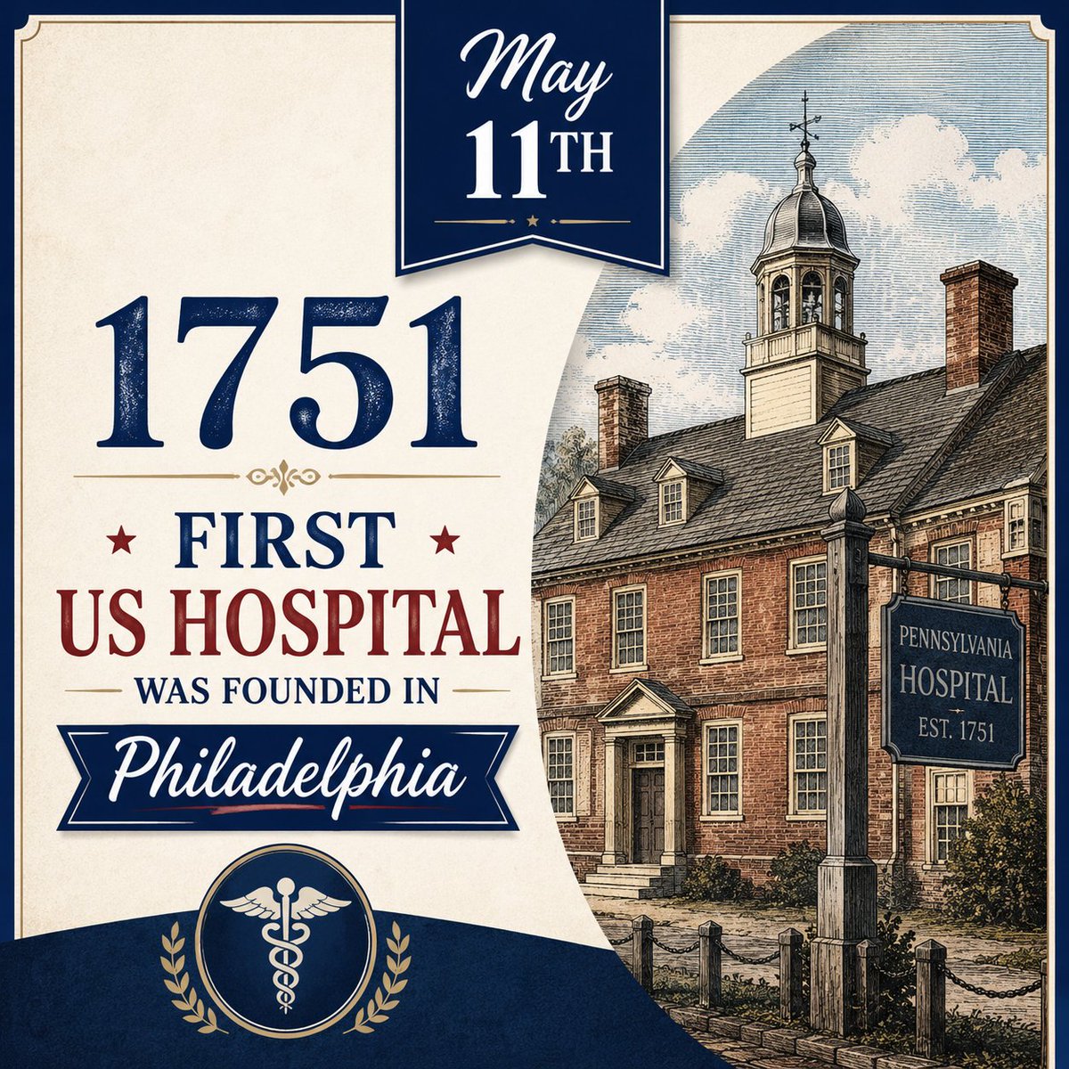 May 11th - 1751 First US hospital was founded in Philadelphia