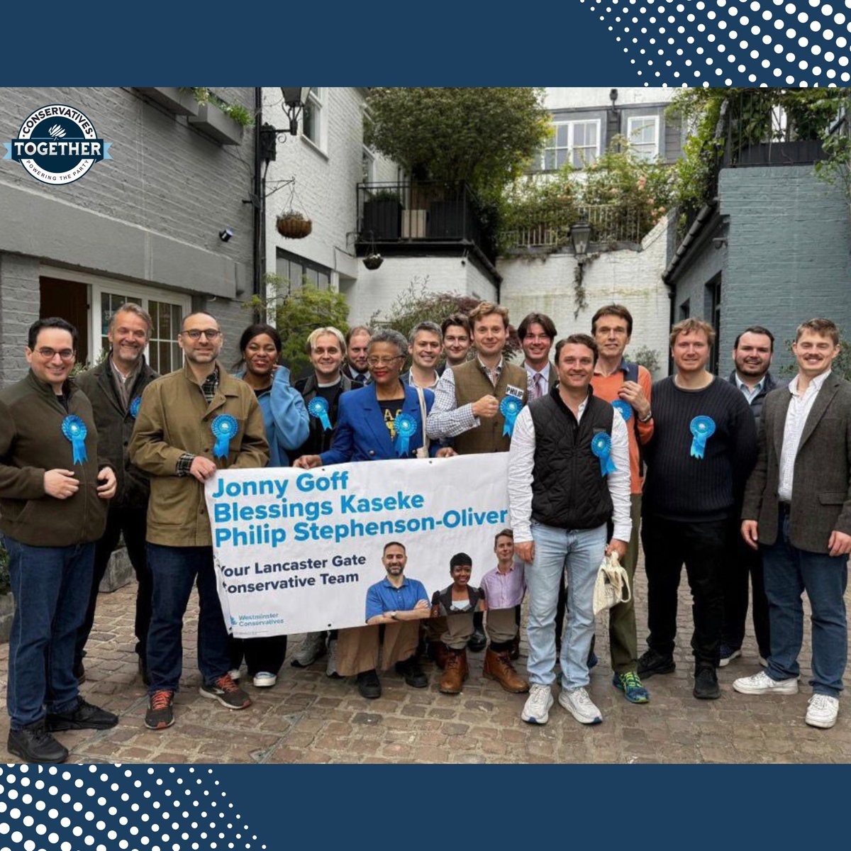 ConsrvTogethr's tweet photo. The CTog family out in force in Lancaster Gate today - backing CTog Fellow @JonnyGoff on election day. 

#CTog #PoweringTheParty https://t.co/tmLuJhq7J3
