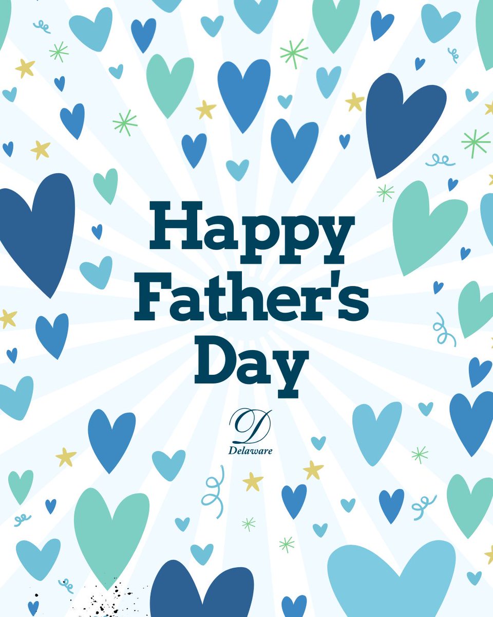 Happy Father's Day message with a background showcasing different shades of blue & green hearts.