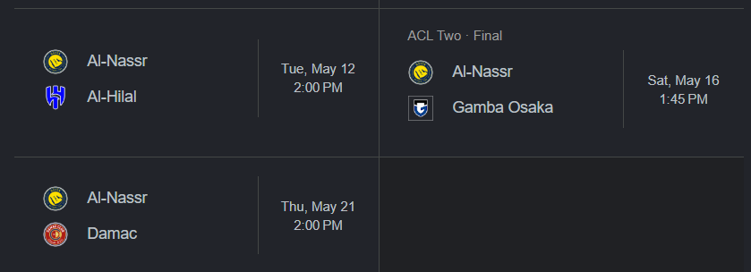 SE VIENE LA SEMANA MÁS IMPORTANTE PARA EL CLUB DESDE QUE LLEGÓ CRIS. EL 12 Y EL 16 SE DEFINEN LOS DOS TÍTULOS. 
ESTAMOS A DOS VICTORIAS. VAMOS NOSOTROS. VAMOS NASSR