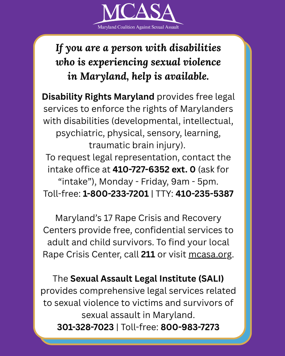MCASAorg's tweet photo. A young woman w disabilities in MD was sexually assaulted while in the care of a community service provider resulting in pregnancy &amp; a child. Unfortunately, this isn't unusual. Persons w disabilities exp. SA at nearly 3x the rate of ppl without. Read more: https://t.co/VPuNijoDYM https://t.co/J78yTQyCMu