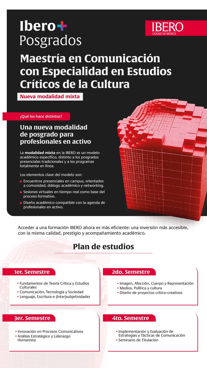 JoSaMaLo's tweet photo. Les compartimos la convocatoria para ingresar en  #Otoño 2026 a la #Maestría en Comunicación (ahora de perfil PROFESIONALIZANTE) bajo la #Modalidad #Mixta (combinando aprendizajes vía digital y de forma presencial). Interesads escribir email a samuel.martinez@ibero.mx https://t.co/yA9fLfamZx