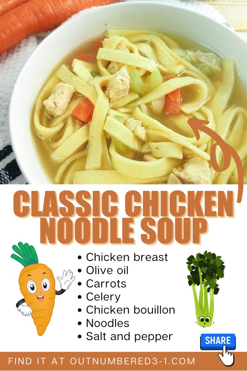 OutnumberedMama's tweet photo. Classic Chicken Noodle Souphttps://outnumbered3-1.com/2019/10/classic-chicken-noodle-soup https://t.co/LxvFoPUPuy