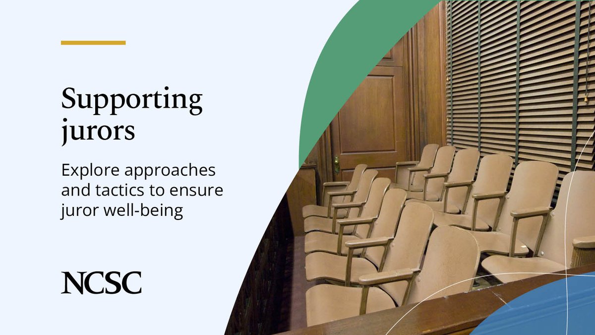 StateCourts's tweet photo. High-profile cases can be stressful for jurors. Courts can support them by:
👥 Involving jury managers early
📝 Using case-specific questionnaires
🏨 Planning sequestration with meals & exercise
💬 Offering post-trial mental health support
#StateCourts #Jury #HighProfileCases https://t.co/3T3dM69Pzh