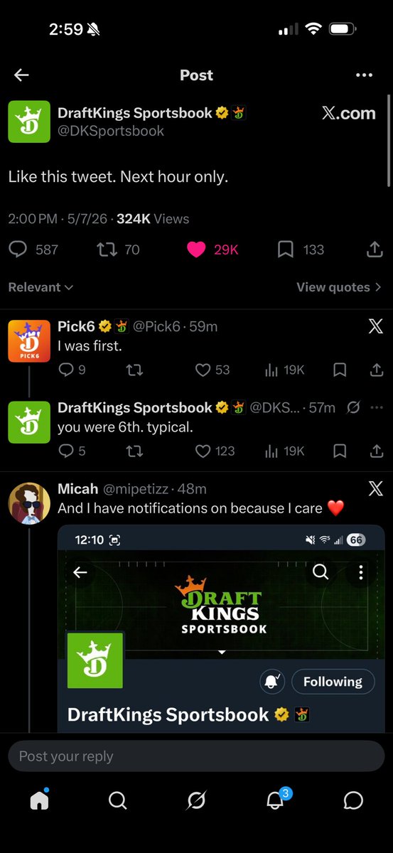 aaronxo10's tweet photo. @DKSportsbook I made it https://t.co/aZuDkAACoi