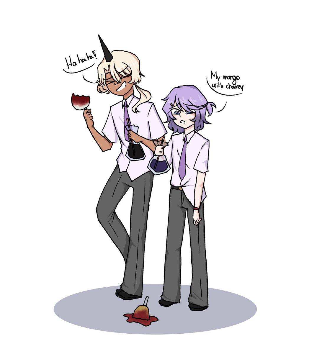 rainy_dday15's tweet photo. With this event in the game, obviously I'll draw them as my high school was being Mexican 

Beel with a jicaleta (jicama with chili) and Kaith with a mango 

#Whatinhellisbad #WHB #地獄のどこが悪い https://t.co/4X1xYQ9mf2