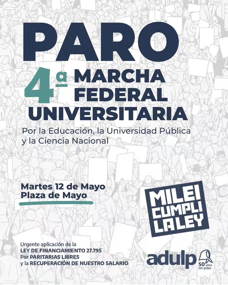 Y adelanto un plan imperdible de la próxima semana: el martes se hace la marcha federal universitaria es decir una convocatoria de todas las universidades públicas del país reclamando por el efectivo cumplimento de la Ley de financiamiento universitario.

Nos vemos ahí 💛