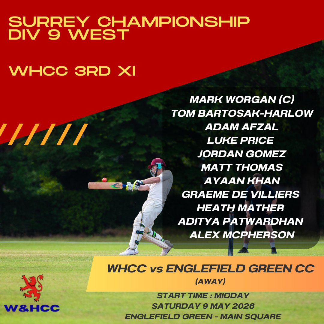 WHCC1905's tweet photo. Saturday league cricket is here! 

1s v @GuildfordCC 
2s v  @EastMoleseyCC 
3s v @EGCC1 
4s v @ChertseyCC 
5s v @SheppertonCC 

Congrats to everyone making their club or side debuts! Get down to Brewery Road (12pm) or Westfield (1pm) to see our home sides (1s and 4s) in action! https://t.co/9reDvP718s