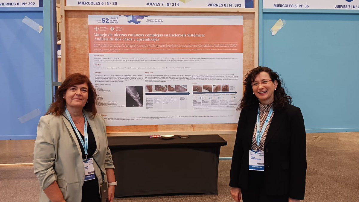 reuma_santpau's tweet photo. ¡Continuamos con la 2ª jornada de #SER2026! 🧬 Seguimos sumando nuestro grano de arena con nuestros proyectos:

🔹 P196: Mortalidad en AR e integración de datos con OMOP CDM 📊
🔹 P214: Manejo de úlceras complejas en Esclerosis Sistémica 🩹 https://t.co/mthXrnOyHt
