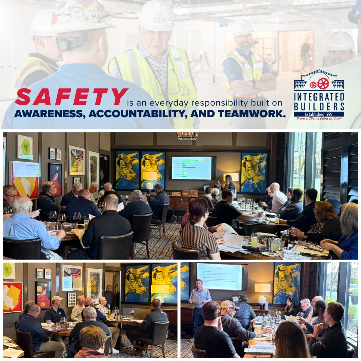 IntegratedBld's tweet photo. Construction Safety Week is a reminder that safety starts with open communication and shared responsibility. We held our annual companywide safety meeting with our PMs, superintendents, field teams, and an OSHA representative to review jobsite concerns and ways to keep improving. https://t.co/Ryzq1JuKZS
