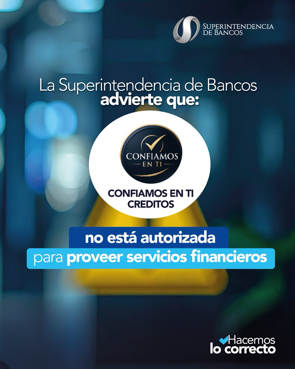 superbancosEC's tweet photo. La Superintendencia de Bancos informa a la ciudadanía que "CONFIAMOS EN TI CRÉDITOS" es una entidad que NO está autorizada 🚫 para captar dinero del público ni para realizar actividad financiera alguna. 

Cuida tus recursos 💵 y confíalos solo a las entidades autorizadas. 👌🏻

Estamos del lado de la vigilancia en favor de tu seguridad.
.
.
.
#EntidadesNoAutorizadas 
#SupervisionFinanciera
#HacemosLoCorrecto✅