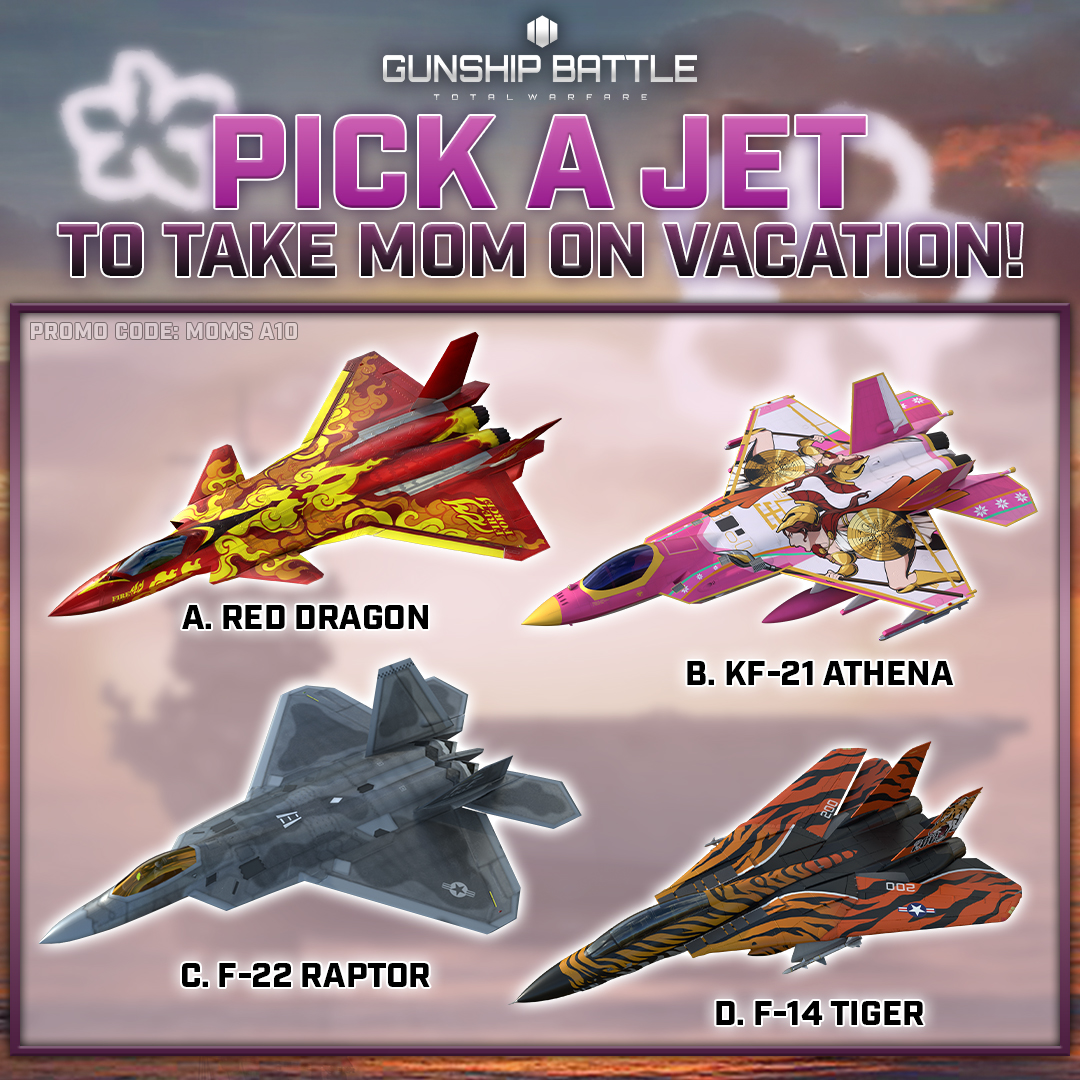 Happy Mother's Day to all you awesome moms and mom figures!💐❤️
Choose a Jet to fly your mother in to get to her dream vacation spot!
As a treat, take the Promo Code hidden on the image!
---
Check out our Web Shop! 🎁 webshop.joycity.com/en/gbtw
Join the Community! ✈️