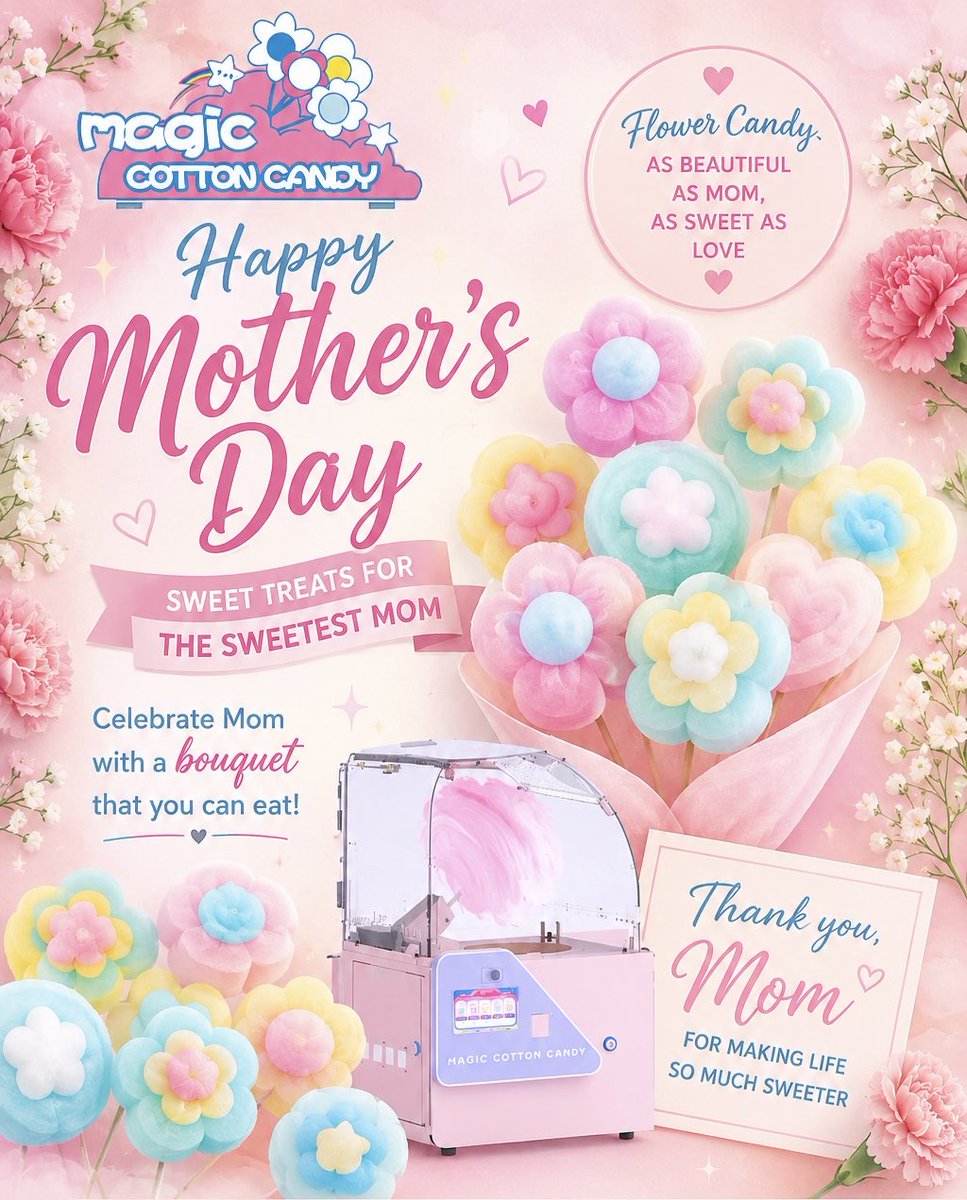 Magics_Group's tweet photo. Sweet, beautiful, and made with love 💐
Celebrate Mom with a bouquet she can actually enjoy!
Happy Mother’s Day to the sweetest moms everywhere 💖 #mothersday #magicsgroup #magiccottoncandy #vendingmachine #innovation https://t.co/RVELeK2M54