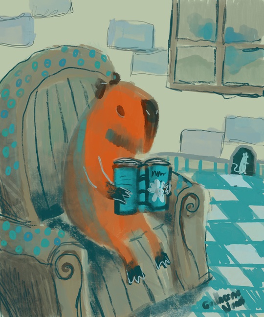 capybara reading a good book