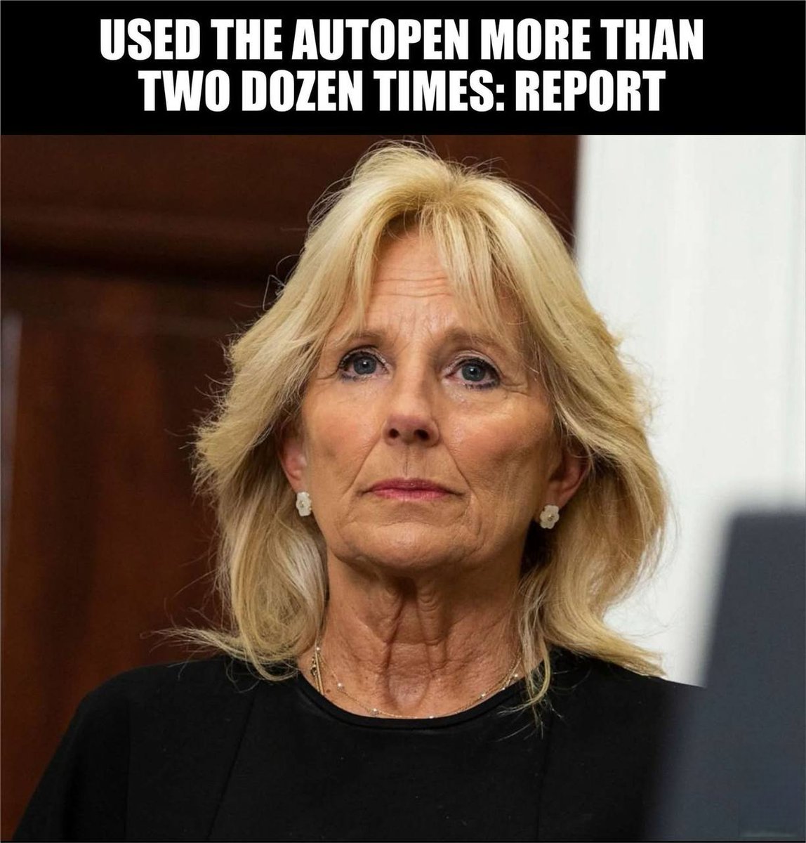 mcafeenew's tweet photo. 🚨JILL BIDEN CAUGHT RED-HANDED USING THE AUTOPEN MORE THAN TWO DOZEN TIMES WHILE JOE WAS A DROOLING VEGETABLE — THE REAL SHADOW PRESIDENT JUST GOT EXPOSED!

Follow @UnmaskTheSys 

While the fake news was busy pretending Joe Biden was “fine,” his wife was secretly running the country like a puppet master.

A new report reveals Jill used her personal White House code to fire up the autopen over two dozen times to sign fraudulent documents and fake executive orders.

The Justice Department now has the receipts proving the power shift.

This wasn’t just a few signatures — this was the First Lady literally forging the presidency while her husband was mentally checked out.

The entire Biden “administration” was one giant unconstitutional scam run by Jill and the deep state.

Share this everywhere before they try to bury the biggest constitutional crisis in American history!

Follow @mcafeenew for more drops.