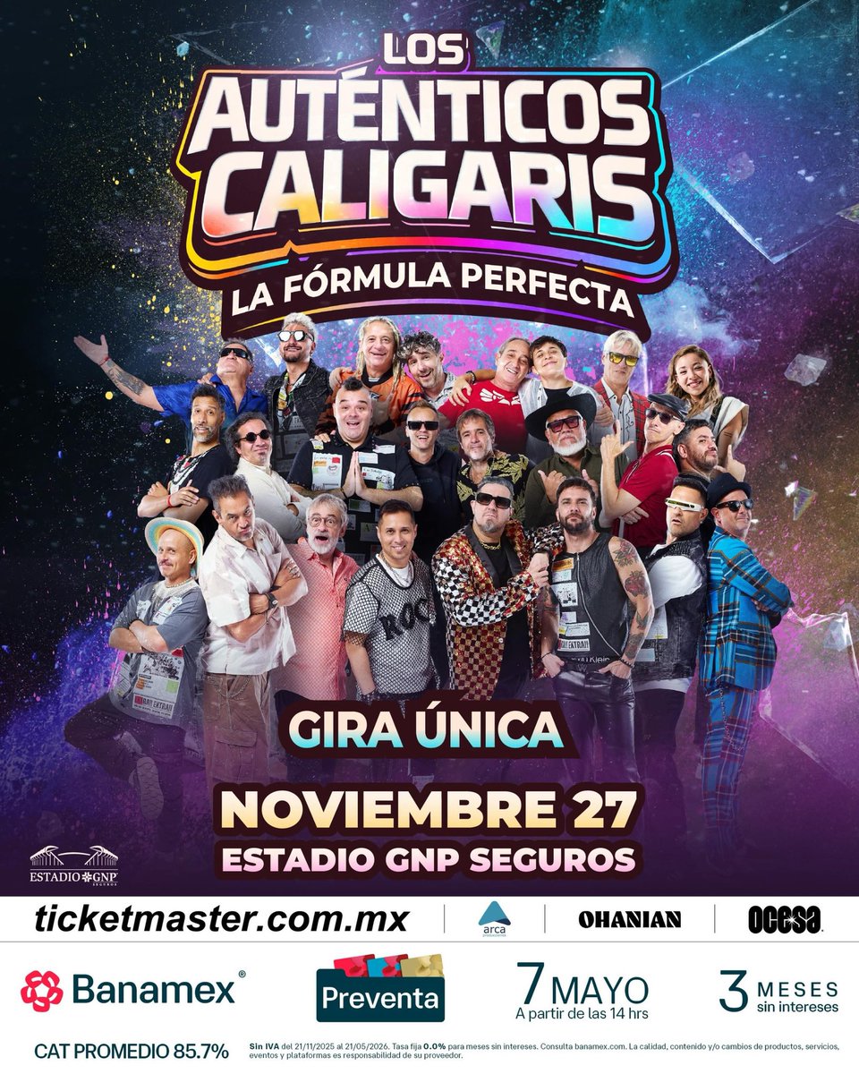 Indiecosoficial's tweet photo. @LOSCALIGARIS y @LADecadentes fusionaran lo mejor de ambas agrupaciones en el Estadio GNP el 27 de noviembre.

#preventabanamex 7 de mayo 

#autenticosdecadentes #caligaris #ska #ocesa https://t.co/wUwOg4Gvf4