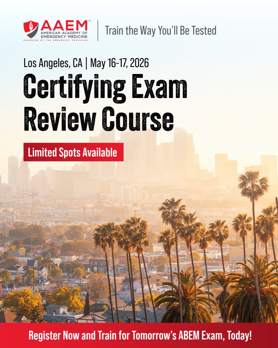 aaeminfo's tweet photo. Preparing for the ABEM Certifying Exam? Our in-person prep course guides you every step of the way. Join us May 16–17 in LA—the ONLY time we are on the West Coast in 2026!

Spots almost gone👉 https://t.co/fDrBkv3wyW

@ABEMCert

#CertifyingExam #ABEM #EmergencyMedicine #AAEM https://t.co/PyleDqRISN