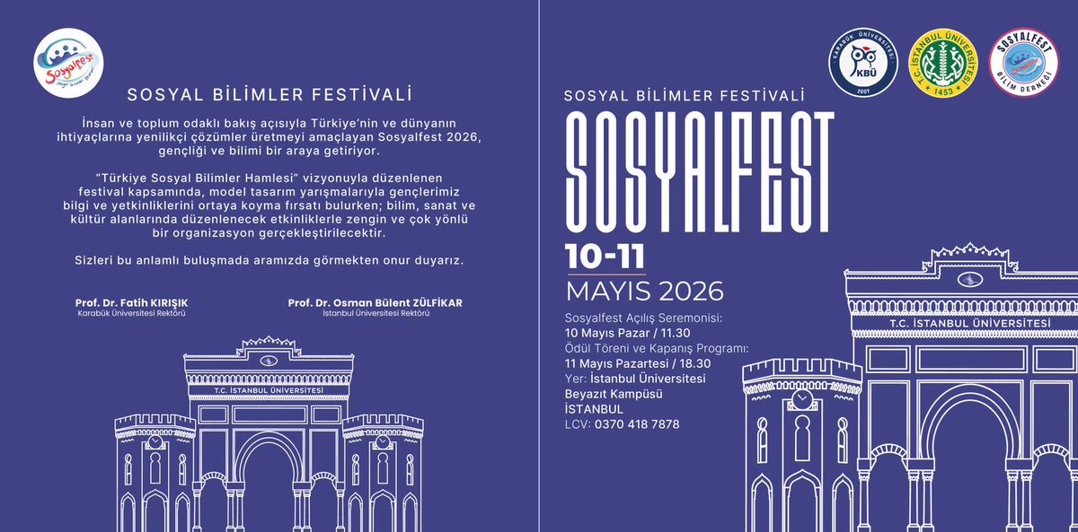 hslmz's tweet photo. #sosyalfest #KarabükÜnivertesi #İstanbulÜniversitesi #İstanbul #BeyazıtKampüsü 
10-11 Mayıs 2026 https://t.co/tzmxpKivQV