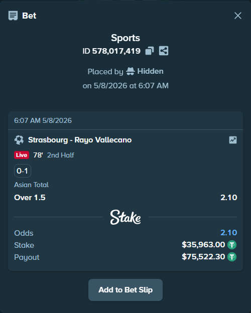 stakehighroller's tweet photo. Will this age well? $35,963 on Strasbourg - Rayo Vallecano.

#Soccer https://t.co/UH5DLdhFAp https://t.co/A72sH7FRVA