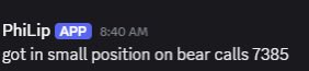 PhilipCdayTradr's tweet photo. Waited patiently for the top and called the $SPX puts right at London high 🎯

Then added bear calls 7385 during the news selloff…
Once i found the bottom, flipped bullish with $SPX 7310 bull put at the bottom.

This is what we do LIVE in the room all day.

📈 Real-time callouts
📈 Live trading with the community
📈 Growing my account + the options challenge together

Follow me and learn how to trade this market.

https://t.co/NWob9g2Akg

$SPX $XSP $SPY