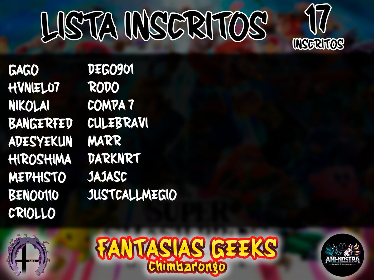 SmashCSL's tweet photo. 🍇¡ACTUALIZACION TIEMPO REAL! Se suman a la lista Criollo y JustCallMeGio haciendo 17 inscritos para este 9 de mayo🍇

link de inscripción: https://t.co/qUQweG3rra https://t.co/ftm0m3wpRe
