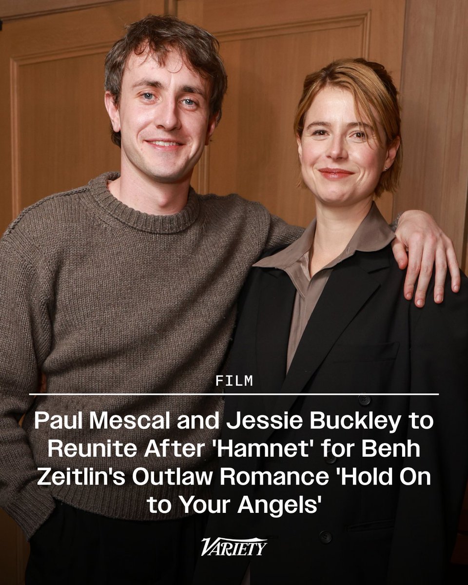 Variety's tweet photo. Jessie Buckley is reuniting with her “Hamnet” co-star Paul Mescal for “Hold On To Your Angels,” a new movie written and directed by Oscar nominee Benh Zeitlin, heading to the Cannes market.

Set on the edge of South Louisiana, the story follows a hell-bound outlaw (Mescal) and a ferocious shepherd of lost souls (Buckley) who fall in catastrophic love as their crumbling bayou paradise drags them under.

https://t.co/scsHoKIiEq