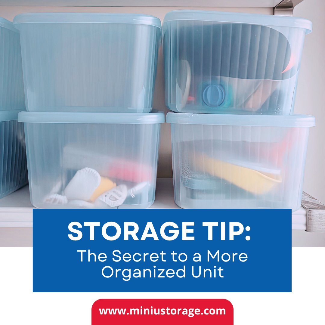 MiniU_Storage's tweet photo. Another great way to stay organized is to use clear plastic bins instead of cardboard boxes. They allow you to see exactly what is inside at a glance and stack easily to make the most of your unit height. Visit our website to learn more today. https://t.co/gD7M4nqN6o