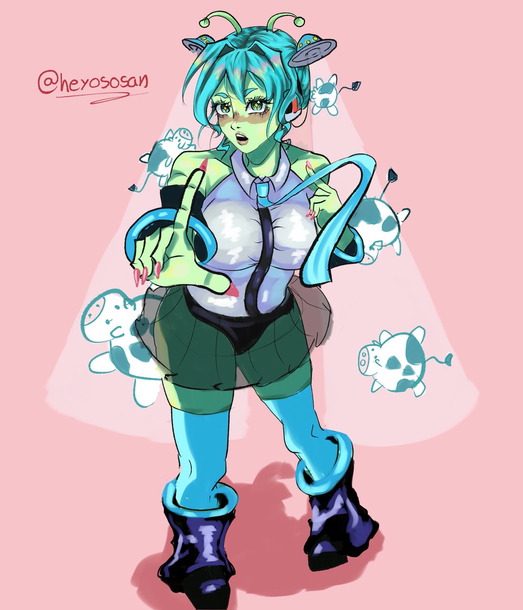 heyososan's tweet photo. Ae galera da um apoio ai pra arte do dia, trend da alien miku!!👽 
#hatsunemiku #mikuhatsune #fanart  #trend https://t.co/FPB0oMcgeH