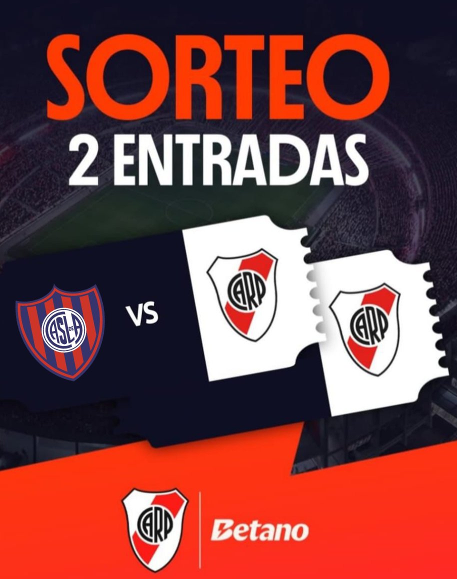 🎟 SORTEO EXPRESS CON BETANO: DOS ENTRADAS RIVER VS CASLA ✅️

👉 RT y RESPONDER este tweet, ganador HOY en el entretiempo del partido de River.