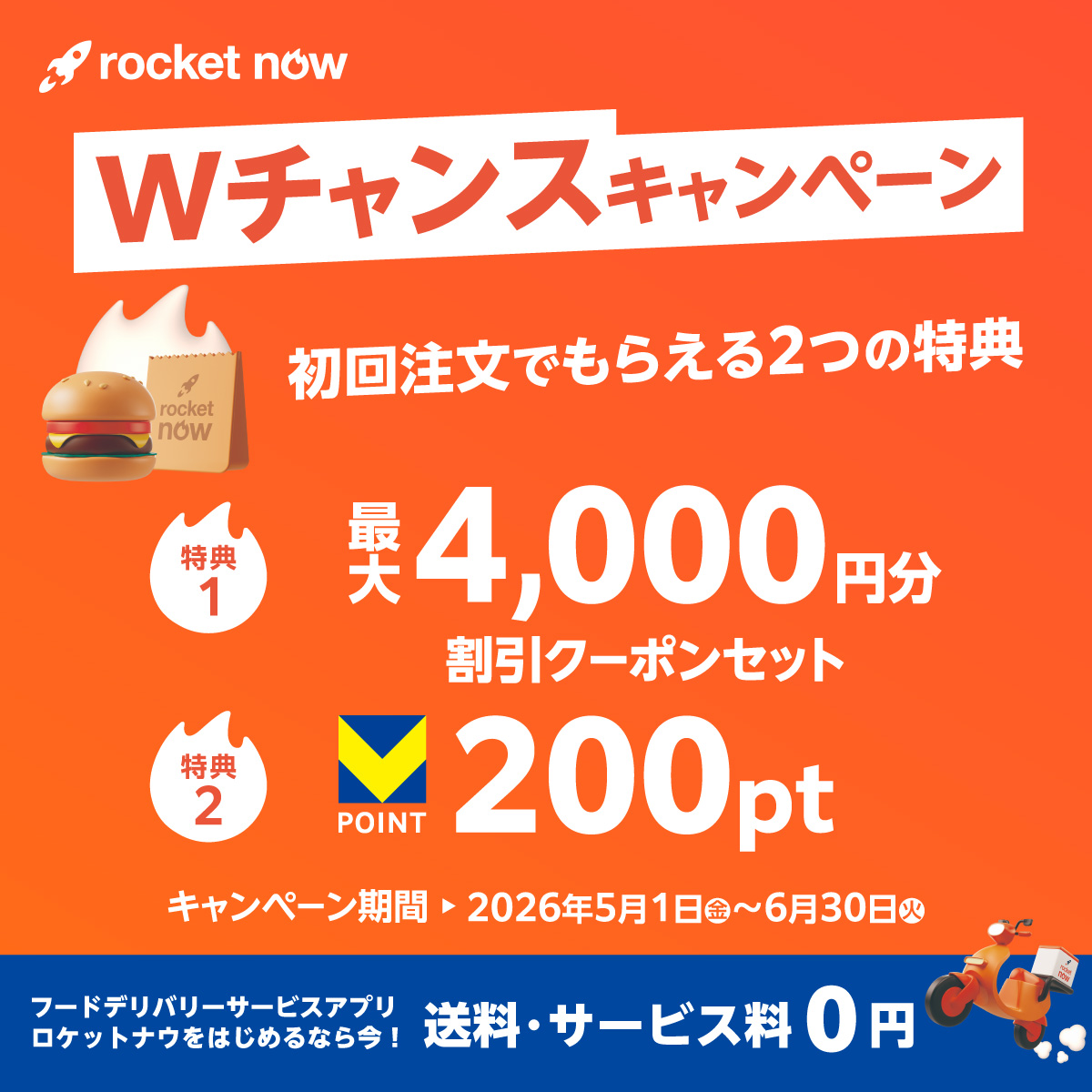 Vポイント【Rocket Now】最大4,000円分割引クーポン＋【200ポイント】