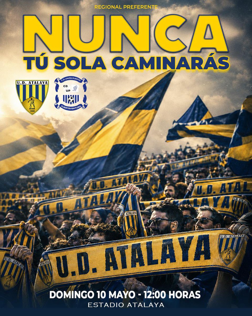 AtalayaUD's tweet photo. Este domingo nos jugamos mucho más que tres puntos.

Último partido en casa y necesitamos llenar el Estadio Atalaya para empujar todos juntos al equipo.

Que se sienta el barrio.
Que se sienta la Atalaya. 💛💙

🗓 Domingo 10 mayo
⏰ 12:00 horas
📍 Estadio Atalaya https://t.co/JGt23ACePT