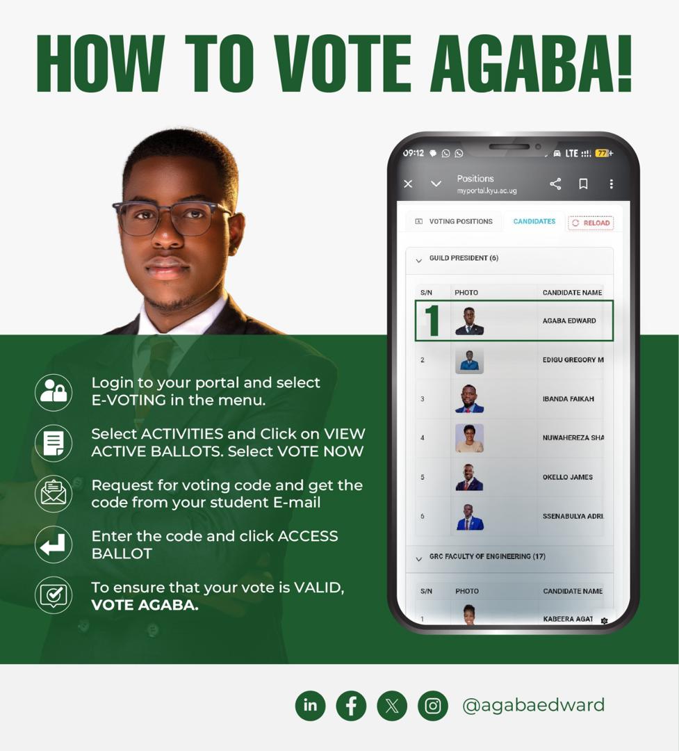 INigira's tweet photo. @RonaldBalimwezo @kyambogou  this is how we shall vote Agaba Edward for Guild President 💚💚 https://t.co/IviWUYfMzZ