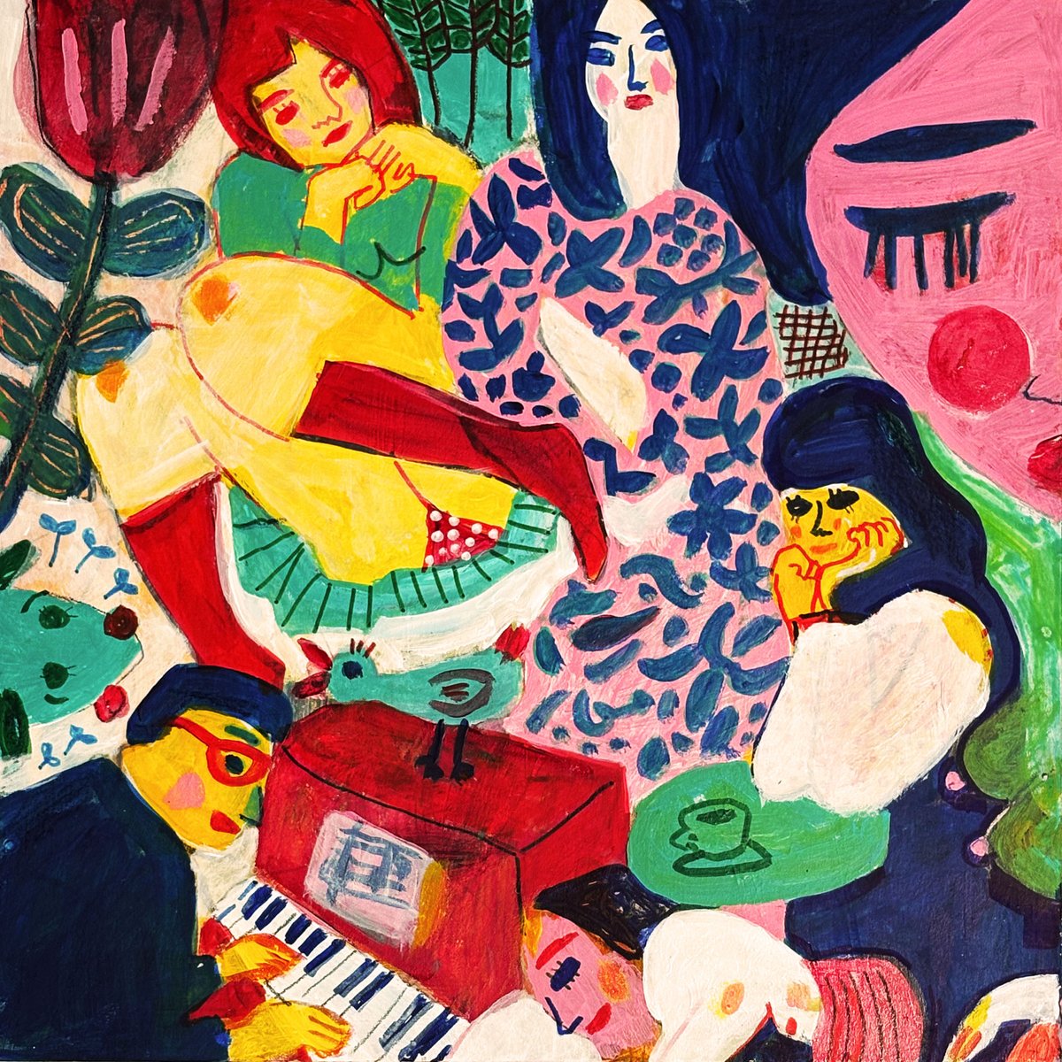 絵　「幸せは赤い色をしている」 おはよー。本日の絵 「森のピアニスト」 pencil, colored pencil
