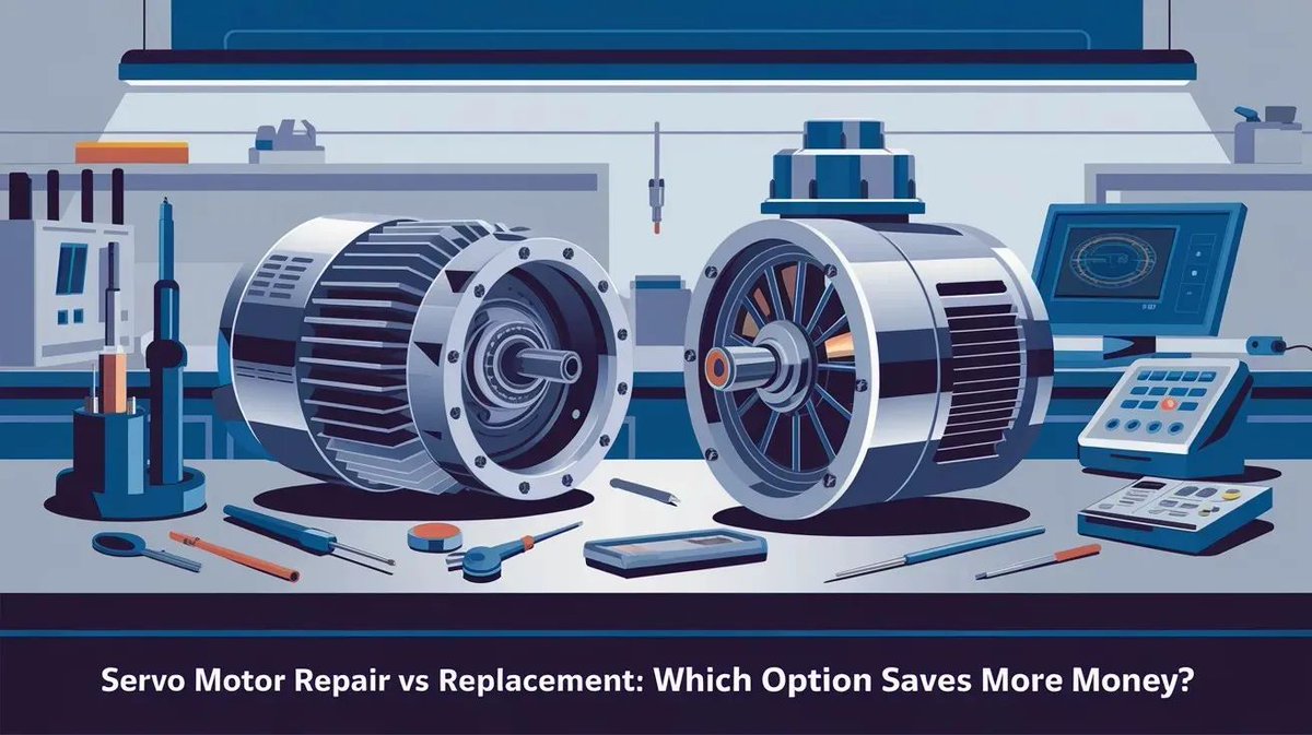 TIScontrols's tweet photo. Don’t rush to replace a failed servo motor. Professional repair can often save money, reduce lead times, and restore performance https://t.co/eTsGPNjUMc