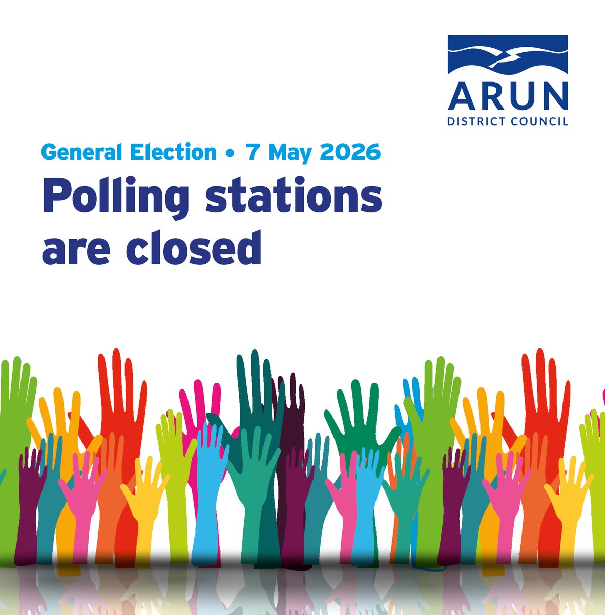 ArunDistrict's tweet photo. Polling stations are now closed. 
Thank you for taking part in the elections.
Keep an eye on our website and social media for updates on the results as they are declared tomorrow. https://t.co/JK5Zt9fhzC