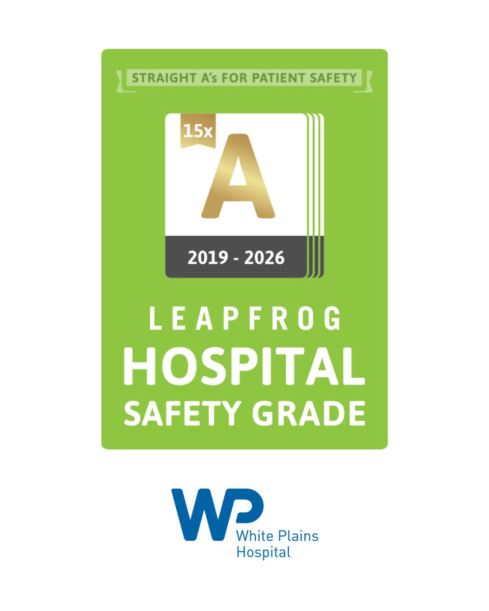 WPHospital's tweet photo. White Plains Hospital has once again earned an “A” Safety Grade from The Leapfrog Group! The only hospital in the Hudson Valley—and one of just four in New York—to achieve this 15 consecutive times. Thank you to our teams for their commitment to patient safety.

#WPHProud https://t.co/XucZ0yjBjg