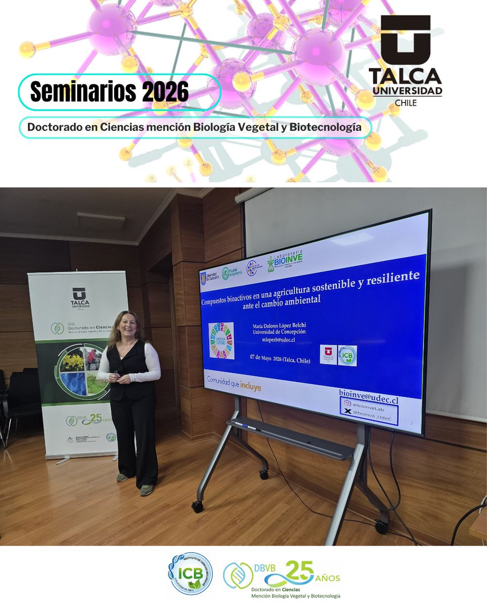 dbvb_utalca's tweet photo. 🌳Les compartimos un registro de la jornada realizada hoy, en el marco del Ciclo de Seminarios del programa DBVB)🌱En esta oportunidad, se realizó la #charla: "Compuestos bioactivos en una agricultura sostenible y resiliente ante el cambio ambiental". https://t.co/rSl6BoPReY
