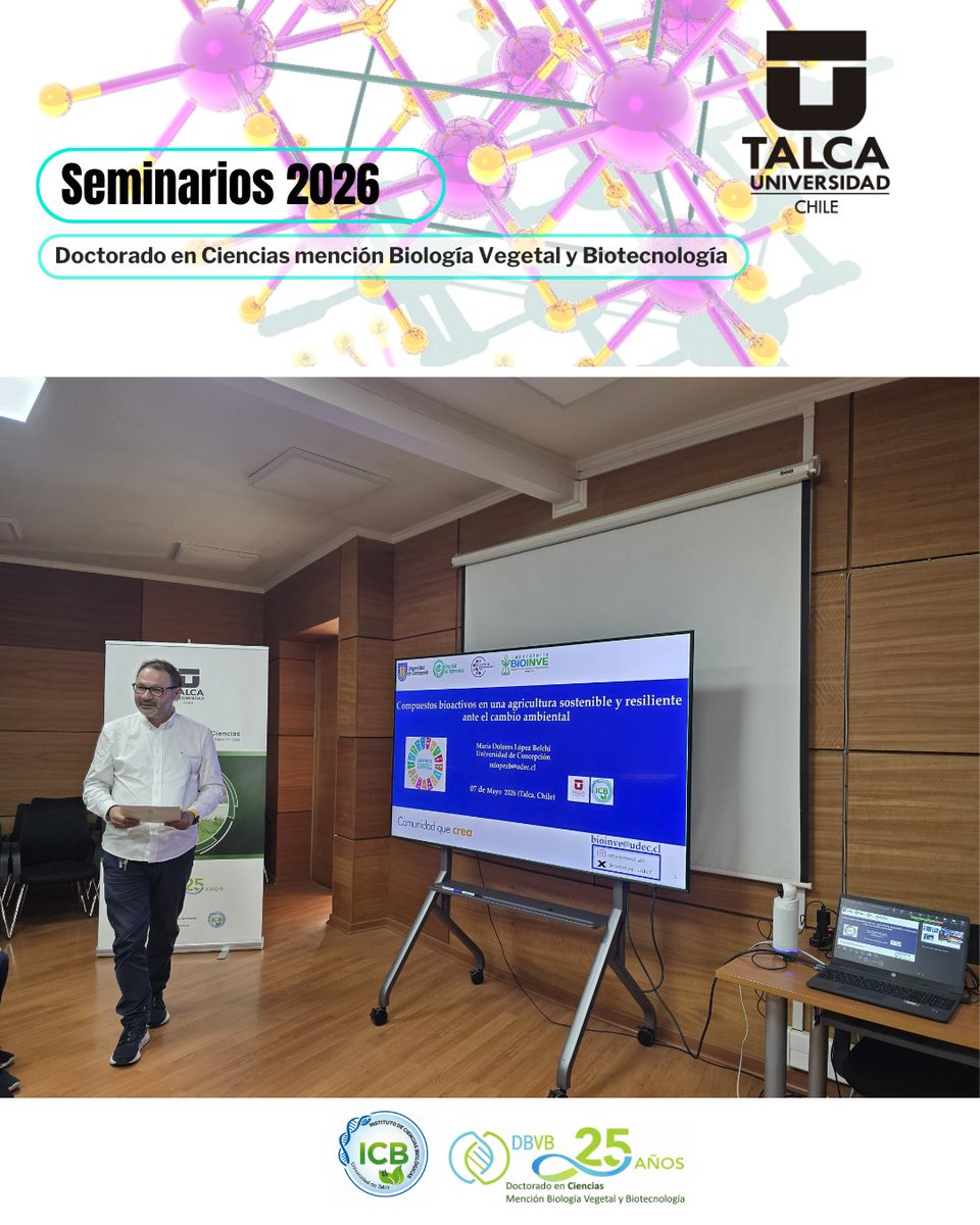 dbvb_utalca's tweet photo. 🌳Les compartimos un registro de la jornada realizada hoy, en el marco del Ciclo de Seminarios del programa DBVB)🌱En esta oportunidad, se realizó la #charla: "Compuestos bioactivos en una agricultura sostenible y resiliente ante el cambio ambiental". https://t.co/rSl6BoPReY