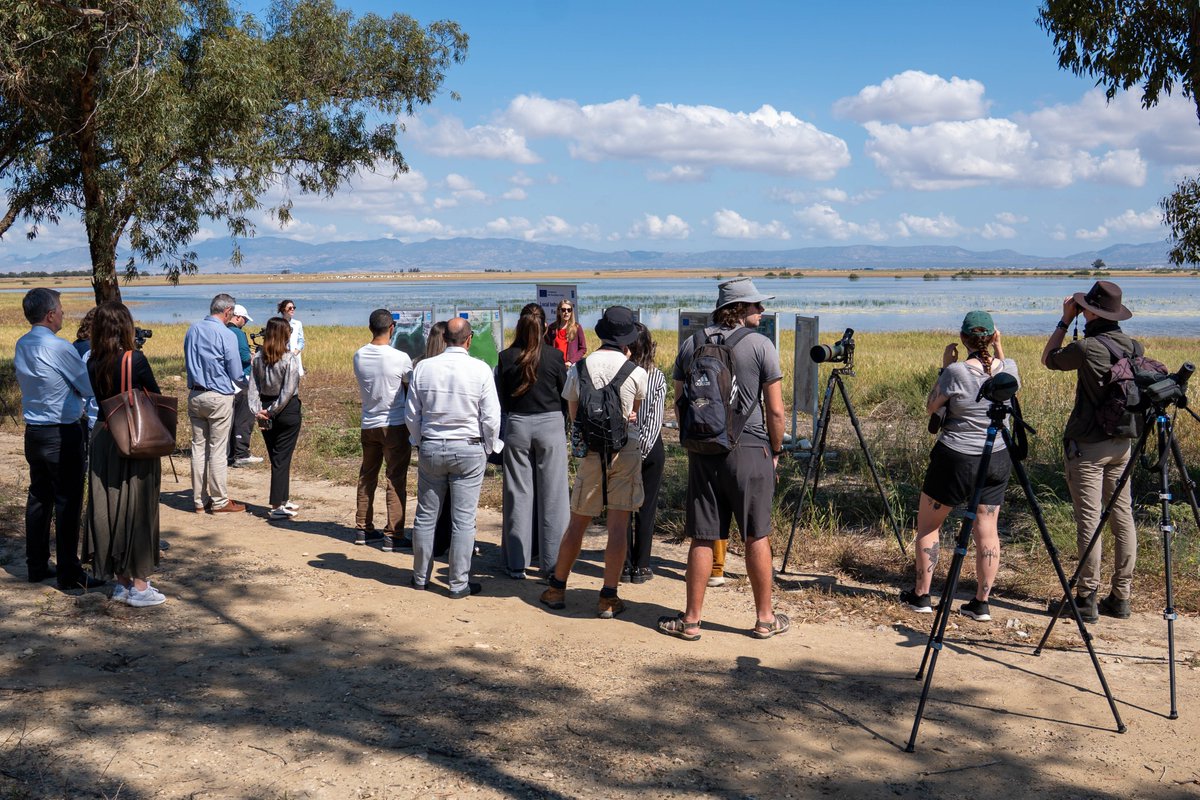UNDPCY's tweet photo. Local stakeholders, bird protection societies &amp; communities gathered at the Kouklia/Kukla wetlands to observe migratory birds following rainfall.🕊️

The #EUfunded rehabilitation continues to support biodiversity &amp; climate resilience in Mesaoria/Mesarya.

#UNDP #ClimateResilience https://t.co/t25Z8MxBMj