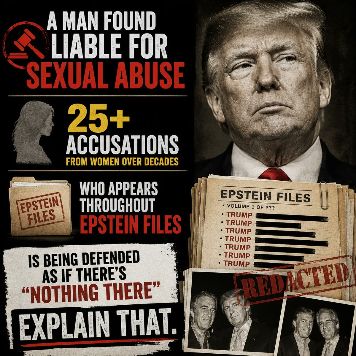 mjfree's tweet photo. 🤷🏻‍♂️ MAGA KEEP SAYING THERE’S “NOTHING THERE” RE: THE EPSTEIN FILES

But there is. They just don’t want you to look at it or they'd have to admit it.

READ &amp; SHARE PLS 🙏https://t.co/3spE1MwzqB https://t.co/WTmcEsJqFz