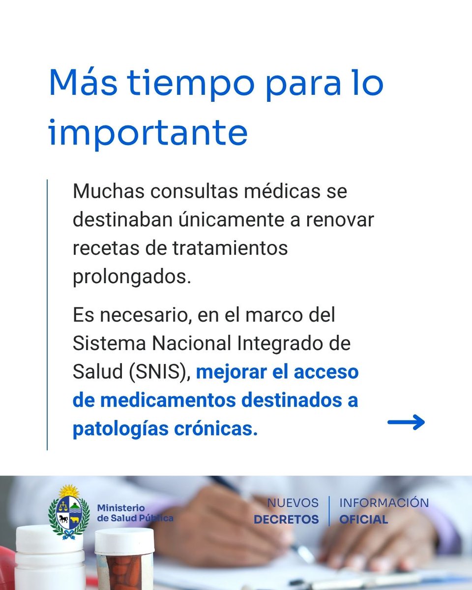 ‼️Ahora ya no tenés que renovar tu receta todos los meses🙌
El MSP avanza con medidas para mejorar los tiempos de espera. 
Más acceso, menos demoras. 
Una salud centrada en las personas. 

Conocé cómo y todos los detalles en este hilo 🧵🔽