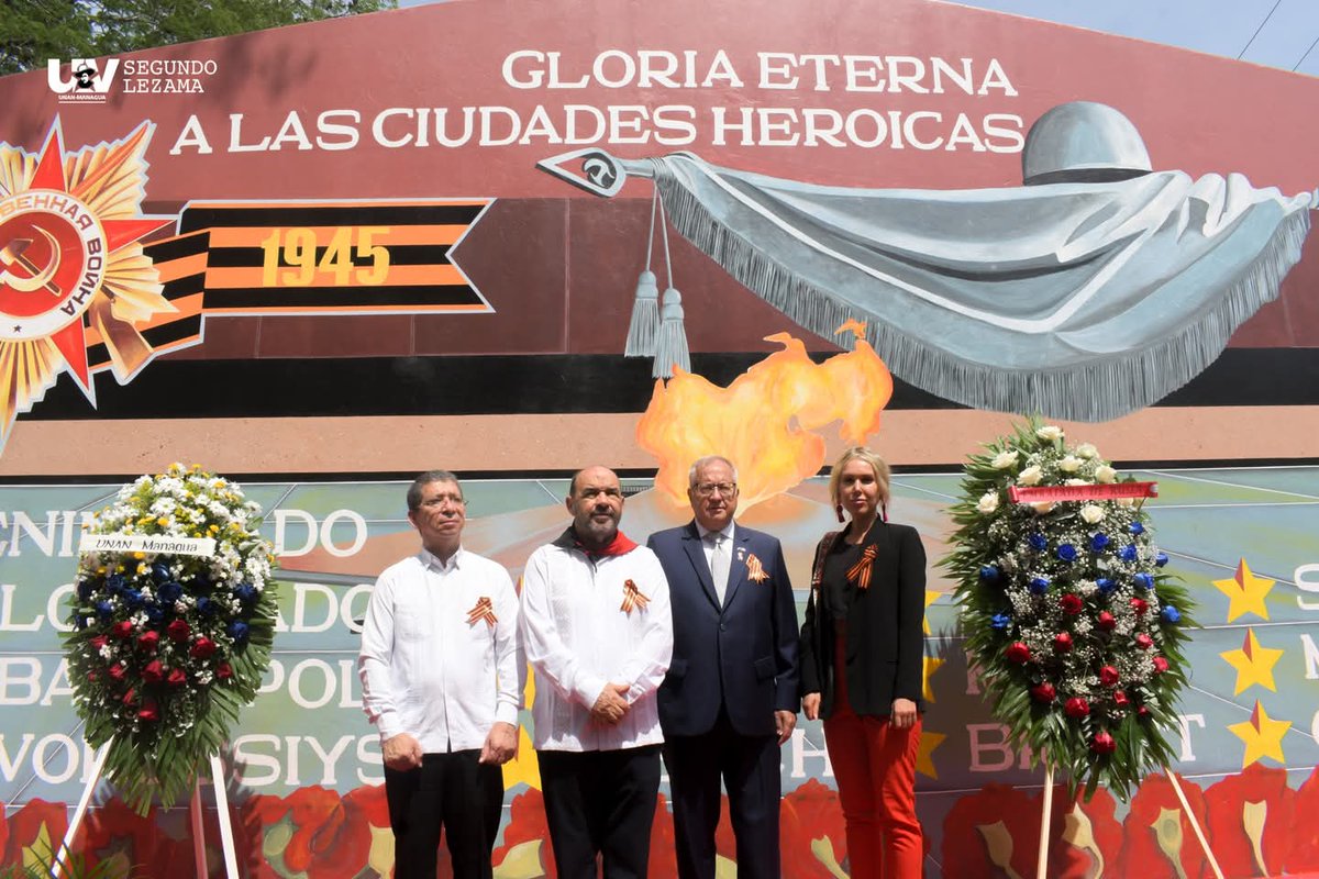 13JulioUNANMGA's tweet photo. La comunidad universitaria conmemoró el 81 aniversario de la victoria en la Gran Guerra Patria, reafirmando los históricos lazos de amistad, solidaridad y cooperación entre Nicaragua 🇳🇮 y la Federación de Rusia 🇷🇺 
#ManaguaSandinista
#SomosUNAN https://t.co/qk2y7f62NV