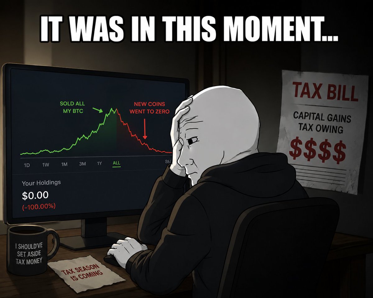 naumannazim's tweet photo. Tax season hit him harder than the Bears did!

He held Bitcoin for years.
New coins launched in 2025.
He sold everything and rotated in.
Every dollar redeployed. Nothing set aside for tax. https://t.co/Wavww9aLRa