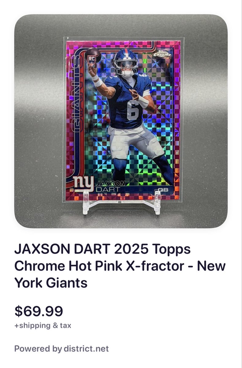 JAXSON DART 2025 Topps Chrome Hot Pink X-fractor - New York Giants