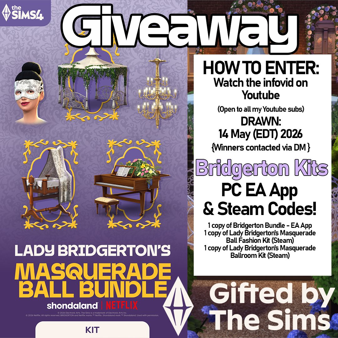 VelvettBYT's tweet photo. As a #SimsPartner I'm delighted to be giving away codes for the new Bridgerton Kits on my Youtube channel for all my subs.
Check out how to enter here: https://t.co/9fqfqbGKvH
#Sims4 #Sims4Giveaway #Sims4Bridgerton #Sims4Kits #Sponsored #simscreatorprogram https://t.co/PlffHhS8U7