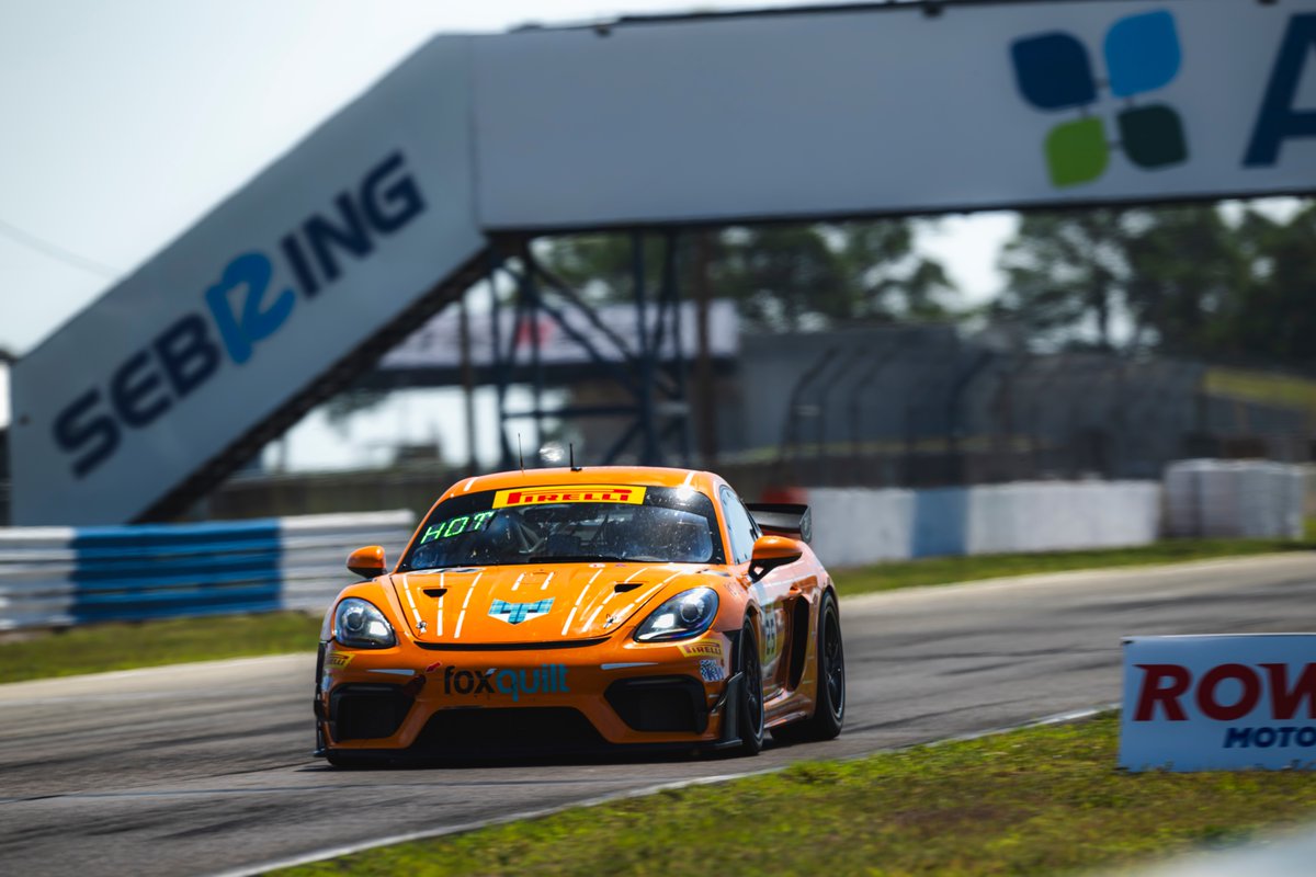 PorscheRacesNA's tweet photo. That's a wrap on @GT4America action today at @sebringraceway. 
4 x Porsche Caymans in the top 10.
Qualifying and race 1 is tomorrow.
⏱️ Full results: https://t.co/2O0M4SbQah
-
#Porsche | #GT4America | #Raceborn https://t.co/QgK9ygLZu3